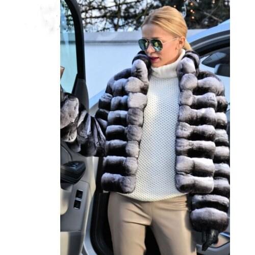 FURSARCAR Luxury Women Natural Rex Rabbit Real Fur Coat Whole Skin Fur Coat Rex Rabbit Fur Collar Real Fur Jacket Wholesale