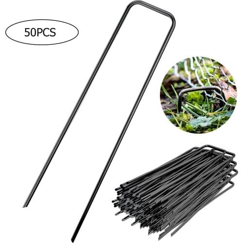 50pcs 6 inch Iron Home Garden Stakes Staples U-Shaped Ground Control Turf Pins for Securing Weed Landscape Gardening Fixing Peg