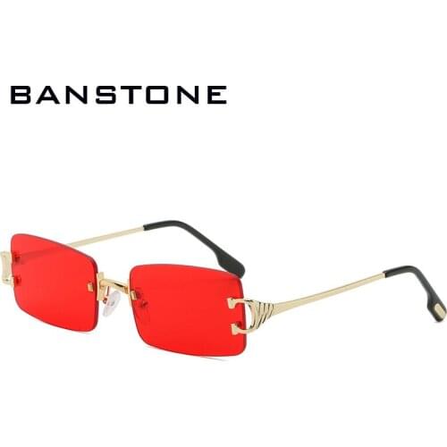 BANSTONE red rectangular sunglasses rimless men metal fashion square sun glasses for women gradient lens frameless 2021 uv400