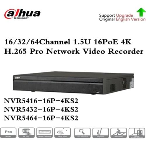 Dahua Surveillance Video Recorder 16/32/64CH 1.5U 4K Network Video Recorder NVR5416-16P-4KS2 NVR5432-16P-4KS2 NVR5464-16P-4KS2