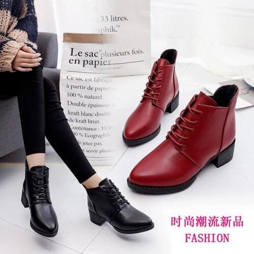 Womens shoes new autumn / winter 2018 retro boots childrens thick heel short boots womens fashion leather boots