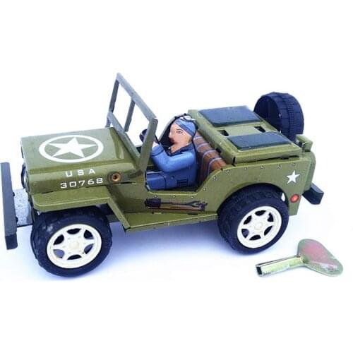 [Funny] Adult Collection Retro Wind up toy Metal Tin The Jeep model Mechanical toy Clockwork toy figures model kids gift