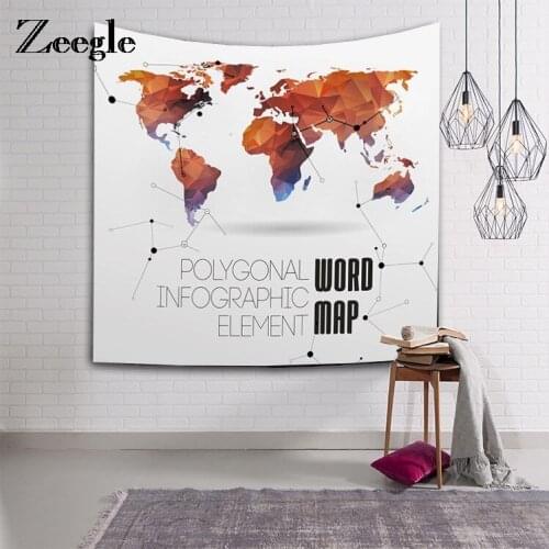 Zeegle Wall Art Home Decor Tapestry Black World Map Cotton Blend Wall Tapestry Hanging Boho Hippie Tapestry Beach Coverlet