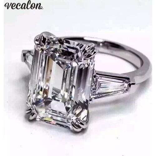 Vecalon Luxury jewelry 100% Real 925 Sterling Silver ring 4ct 5A Zircon Cz Engagement wedding Band rings for women Bridal bijoux