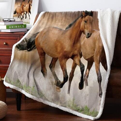 Winter Cashmere Blanket Brown Running Horse Animal Bedspread Coverlet Blanket Flannel Travel Throws Winter Hypoallergenic Anti-A