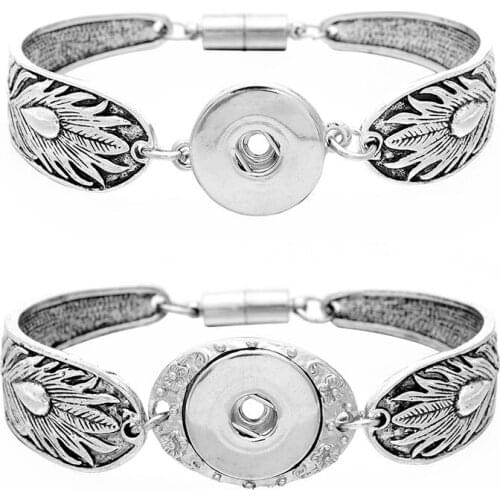 New Design Jewelry Findings 1PC Snap Bangles&Bracelet Fit 18mm 20mm Snap Button Carve Flower Magnetic Tube Bar Clasp YYZE033