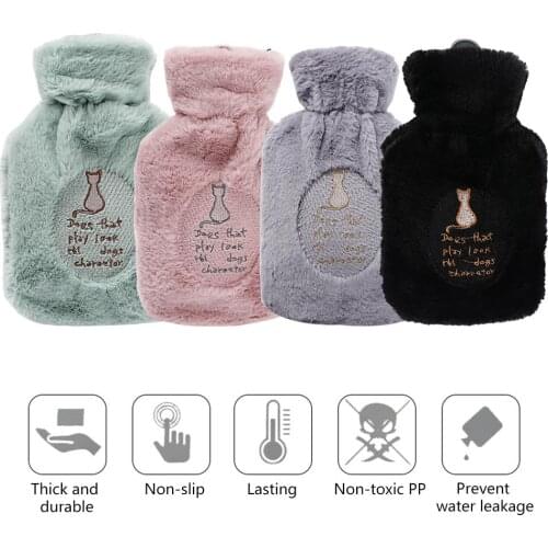 1000ml Cute Plush Soft Removable Protective Heat Hot Water Bag Bottle Safe Explosion-proof Mini Portable Warm Warm Handbag