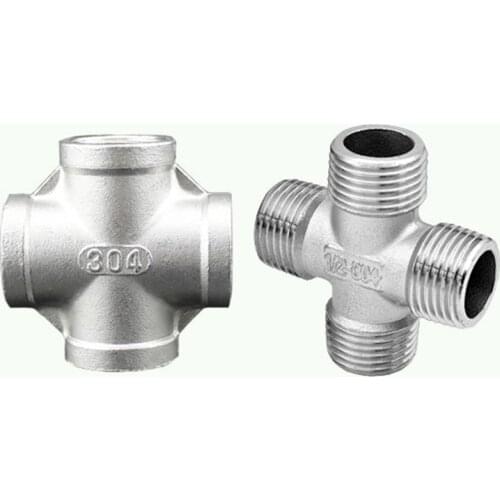 304 Stainless Steel DN8 10 15 DN20 25 32 40 50 1/2" BSP Female Male Thread 4 Way Equal For Water Gas and Oil Cross Pipe Fittings