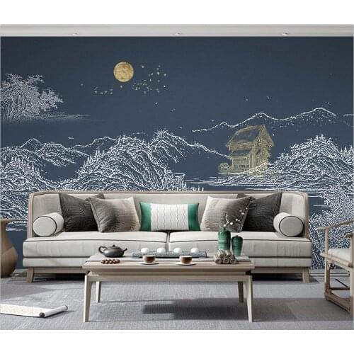 Customize any size 3d wallpaper new Chinese style line drawing landscape decoration painting line drawing landscape mural
