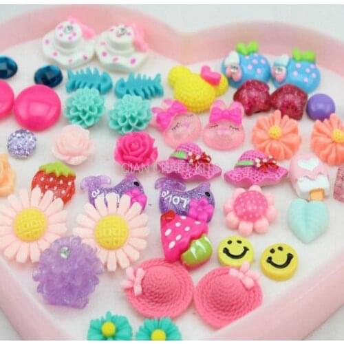 72pcs or 36 pairs assorted handmade resin flower kawaii cabochon stud earring posts or clips kawaii earrings