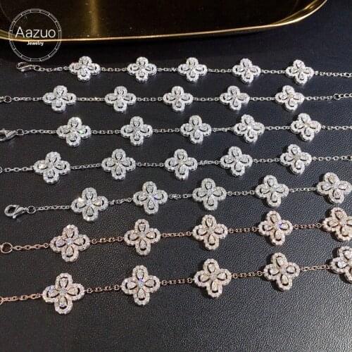 Aazuo Real 18K White Gold Rose Gold Natrual Diamond 2.6ct Classic 5 Flowers Bracelets For Woman Upscale Trendy Engagement Party