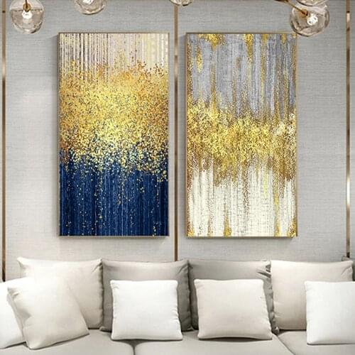 Abstract Golden Dots Canvas Painting Wall Pictures Blue Green Poster and Print for Living Room Modern Decorative Luxury Wall Art