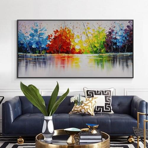 Abstract Trees With Beautiful Leaves By The River Hand Painted Oil Painting On Canvas Abstract Wall Art For House Decoration