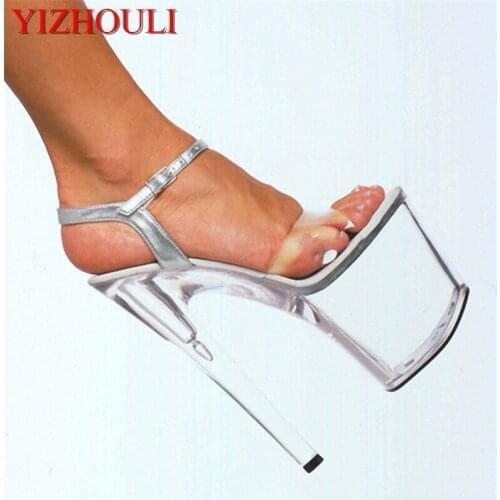 20cm high-heeled shoes transparent crystal sandals 8 inch wedding dress shoes back strap party Exotic Dancer performance Sandals