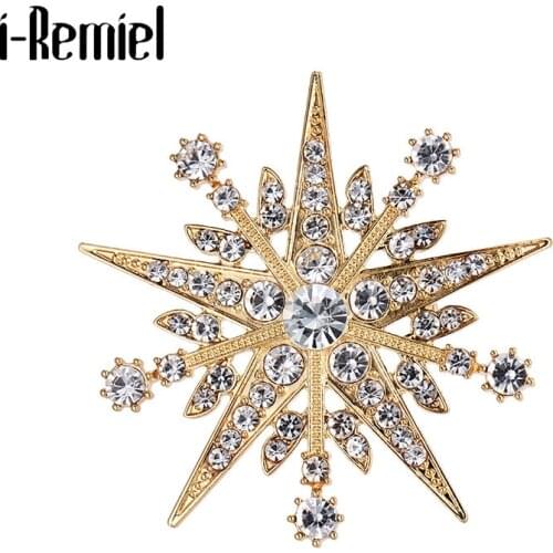 Rhinestone Five-Pointed Star Brooch Badge Alloy Crystal Corsage Clothing Lapel Pin Scarf Buckle Collar Pins Women Accessories