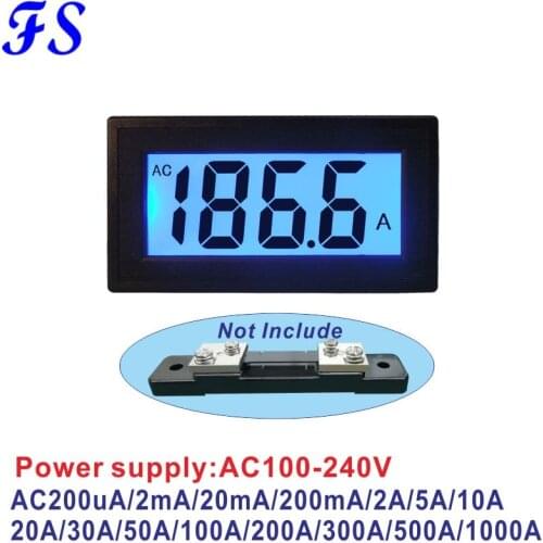 YB5135DB AC220V 100-240V Current Meter AC Digital Ammeter AC 200uA 20mA 10A 50A 100A 200A 500A AC Ampere Meter 0.56''LCD Digital