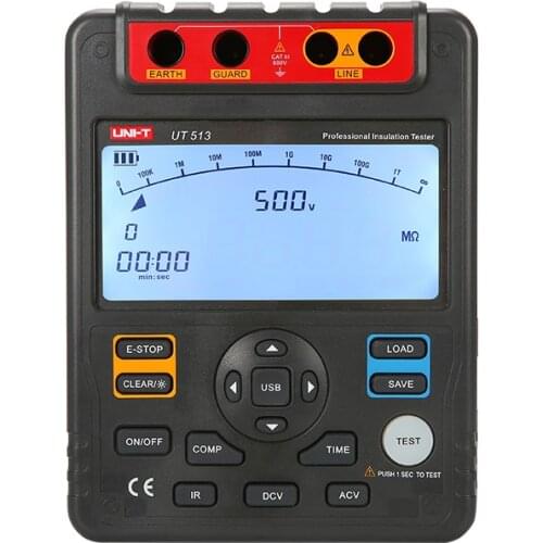 Uni T Ut513 Digital Insulation Resistance Tester Meter Megger 1M-1000G OHM 5000V AC DC Voltmeter PI/DAR measure Usb Interface