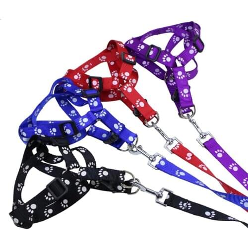 Pet Dog Cat Leash Harness Set Nylon Adjustable Footprint Puppy Cat Lead Harness Vest Kittern Walking Chest Leash 3 Colors