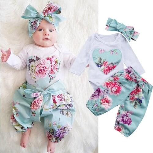 Newborn Kid Baby Girl Floral Clothes Jumpsuit Romper Bodysuit Pants Outfit Set 0-24M
