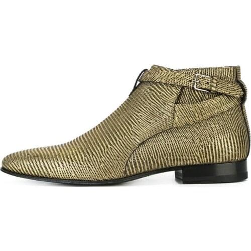 Euro Office Man Party Formal Genuine Leather Pointed Toe Ankle Boots Work Luxury Runway Snake Grain Wedding Dress Shoes Big Size