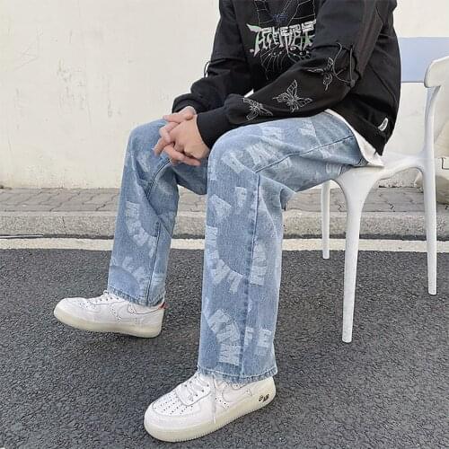Urban Oversize Pants original Homme Baggy Jeans Print Design High Street Straight Hip Hop Fashion Wide Denim Pants for men 2021