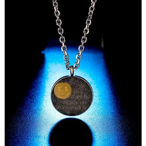 INSCHIC Dropshipping Exquisite Geometric Round Smiley Face English Letters Pendant Necklaces Stainless Steel Hip Hop Men Unisex