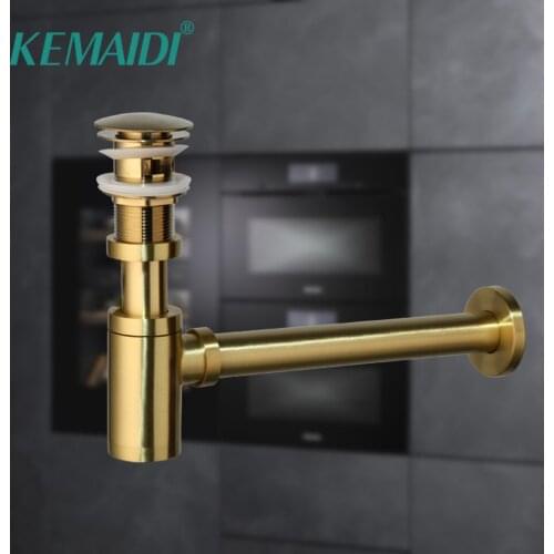 KEMAIDI Golden Brush Cupc Bottle Trap Pop up Waste Drain Without Overflew P-Trap Waste Pipe Drainage Plumbing Tube W/ Overflew