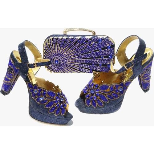 2021 Afrcian Hot Sellling Italian Design Nigerian Fashion Crystal Style New Arrival Party Women Shoes and Bag in Purple Color