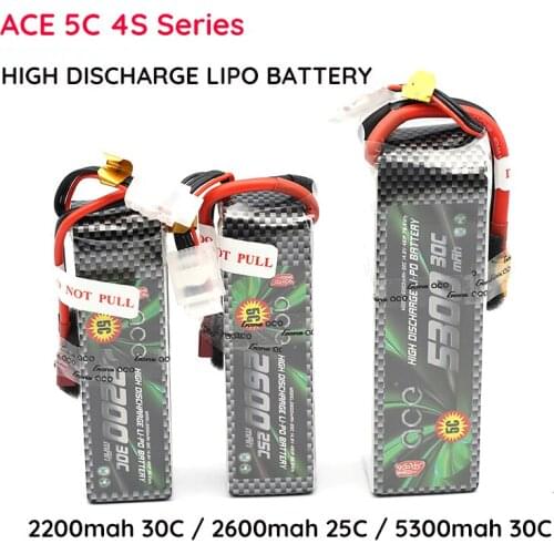 Lipo ACE Lithium Battery 4S 14.8V 2200 2600 5300 MAH 25C 30C Four Axis Fixed Wing Car Boat