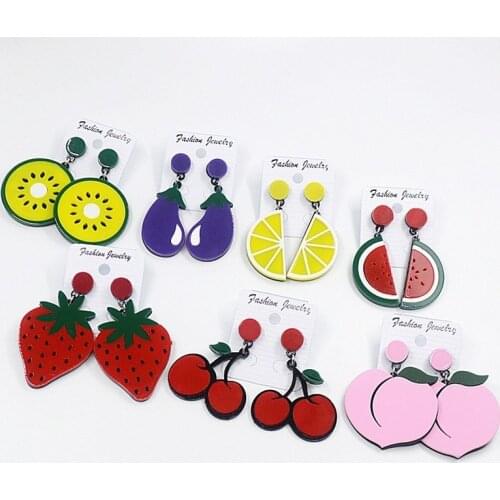 Cute Cherry Earrings Korean Jewelry For Women Fashion Earrings Unusual Kawaii Earring For Girls Wholesale Lemon Red Jewelry 2020
