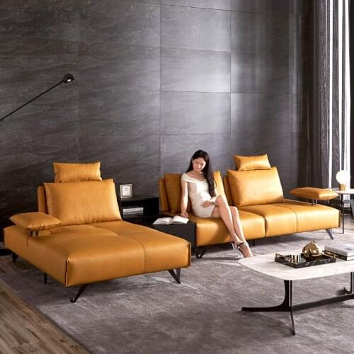Multifunctional leather sofa head leather Nordic light luxury living room corner combination small family furniture