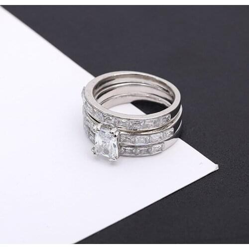Fashion Luxury Zircon Stainless Steel Lady Ring Set Girls Charm Accessories Engagement Wedding Ring Jewelry 3 / Piece Set