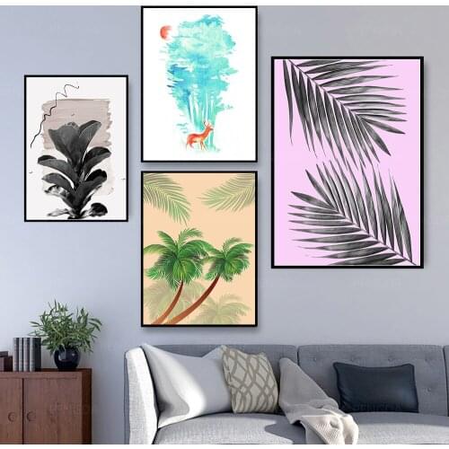 Modular Pictures Canvas Cartoon Abstract Painting Tree Leaf Wall Art Posters Print Modern Living Room Home Decor No Framework
