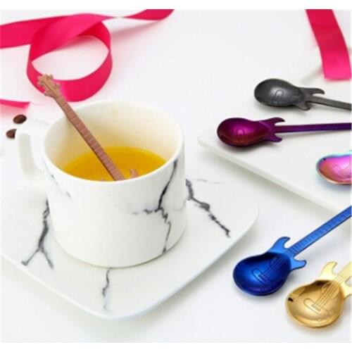 Cartoon 1Pc Stainless Steel Guitar Spoon Creative Milk Coffee Spoon Creative Tea Spoon Coffee Accessories Flatware Drinking Tool