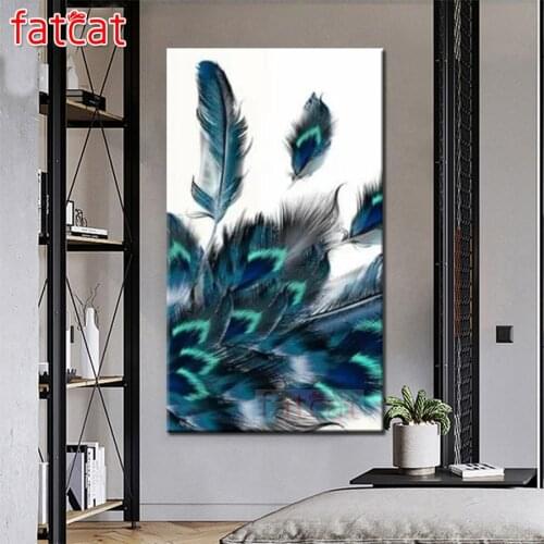 FATCAT Blue feather Large Diy Diamond Painting Full square round drill 5d Diamond Embroidery Kits wall Decoration AE3069