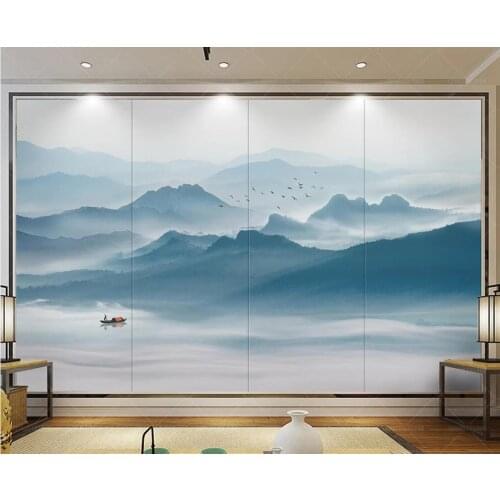 Chinese Style Mountain Mural Landscape Mountain Water Ink Wallpaper Apartment Renovation Wall Paper Canvas Bird Contact Paper