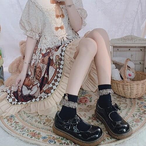 2021 Women Japanese Socks Lolita Socks Spring Summer Ruffles Lace Bear Embroidery Kawaii Maid Tube Socks Lolis Accessories 12M
