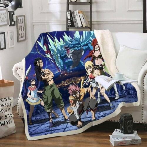Fairy Tail Funny Character Blanket 3D Print Sherpa Blanket on Bed Home Textiles Dreamlike Style 19