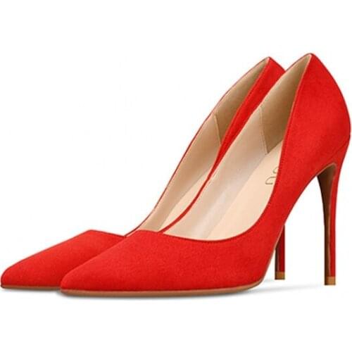 Plus Size 46 OL Office Lady Women Dress Shoes Kid Suede Leather High Heels Pumps Woman Shoes Pointed Toe Thin Heeled H0006