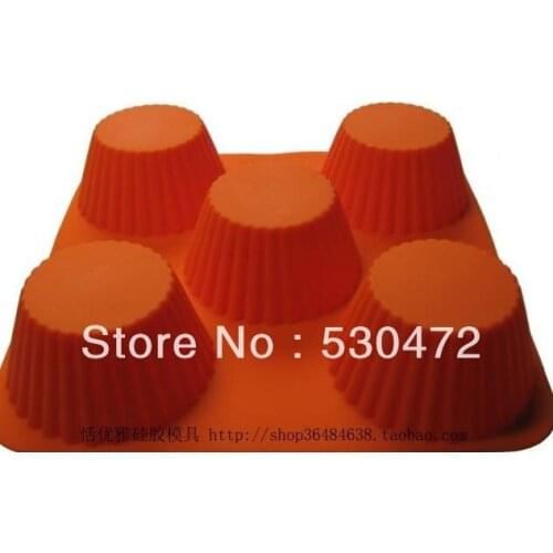 Wholesale/retail,free shipping ,5 hole silicone Baking mould Cake Mold Flowers Round Muffin CupJ elly pudding mold 18*18*3.5cm