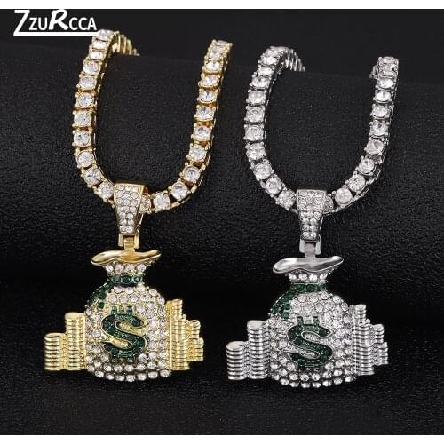 Hip Hop Dollar Symbol Pendants Necklace For Men Iced Out Gold Color Cute Tennis Chain Women Necklace colar feminino