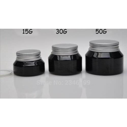 15G 30G 50G Empty Shiny Black Cream Jar with Aluminum Lid, DIY Glass Cosmetic Cream Refillable Pot, Mask Storage Box,Makeup Case