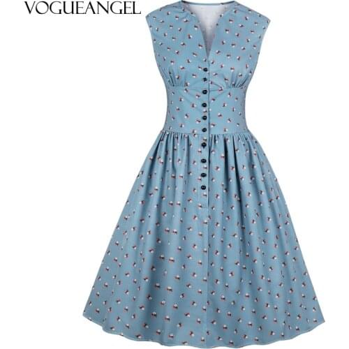 Plus Size Hot Sale Summer Vintage Dress Women Button Up High Waist Party Rockabilly Retro Hepburn A-Line Dresses Pin Up Vestidos