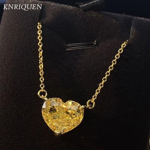 Real 925 Sterling Silver Topaz Gemstone Pendant Necklace Gold Color Heart-Shape High Carbon Diamond Wedding Jewelry Womens Gift