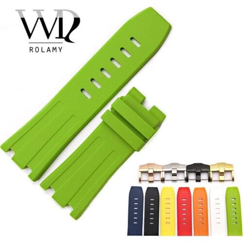 Rolamy 28mm Wholesale Waterproof Silicone Rubber Replacement Wrist Watchband Strap Belt With Buckle For ROYAL OAK OFFSHORE