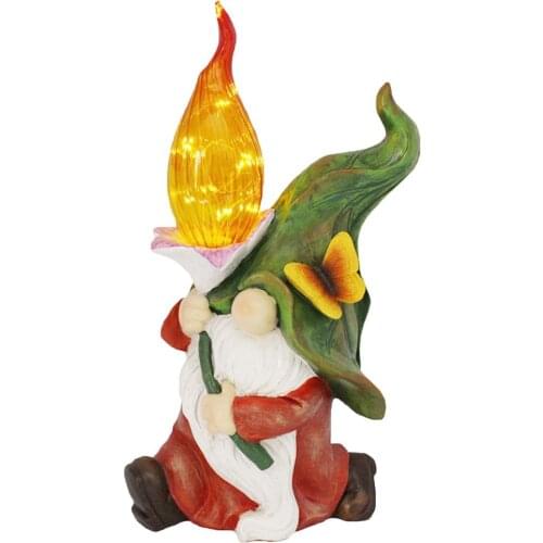 Funny Resin Gnome With Solar Led Light Garden Dwarf Gnome Statue Decoration Halloween Gnome Ornaments for Villa Home Decoartion