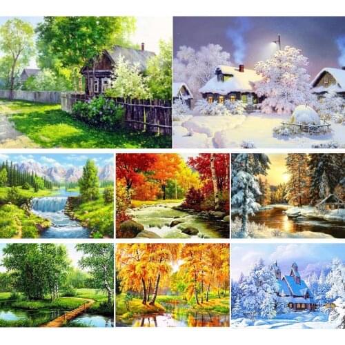 Snow house Needlework,DIY Patterns Deer Cross Stitch,Sets For Embroidery Kit Full Embroidery Simple European Cross-Stitching