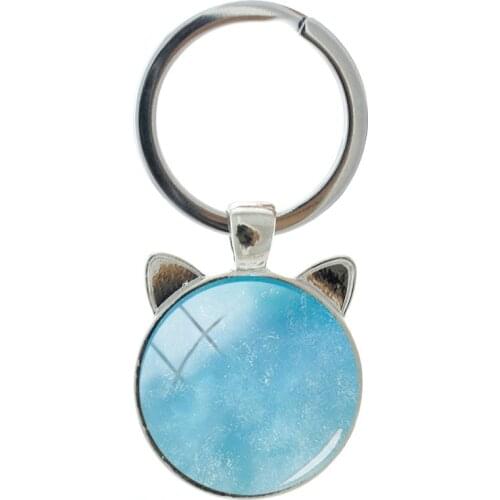 TAFREE Color Crystal Texture Modeling Novelty Handmade Silver-plated Cat Ear Keychain Men And Women Accessories Pendant