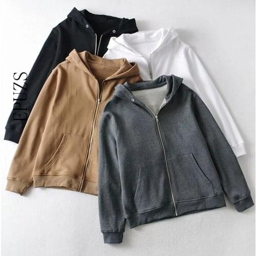 2021 zipper hooded Hoodies Women Sweatshirt Long Sleeve pocket thick Loose Cardigan coat Casual plus size Hoodies