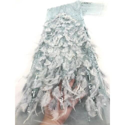 High-end atmosphere handmade feather fashion sequin embroidery, African lace fabric, suitable for womens dress design fabric